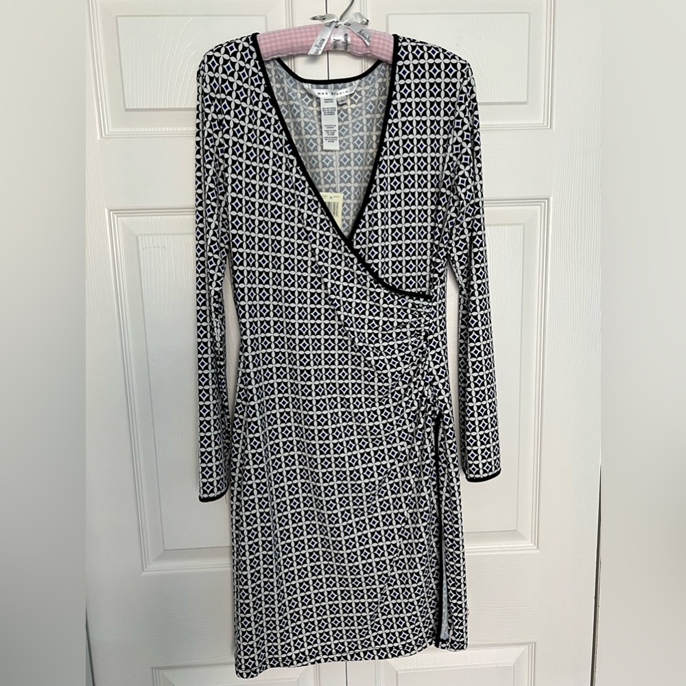 NWT Max Studio Long Sleeve Faux Wrap Print Dress-Size L